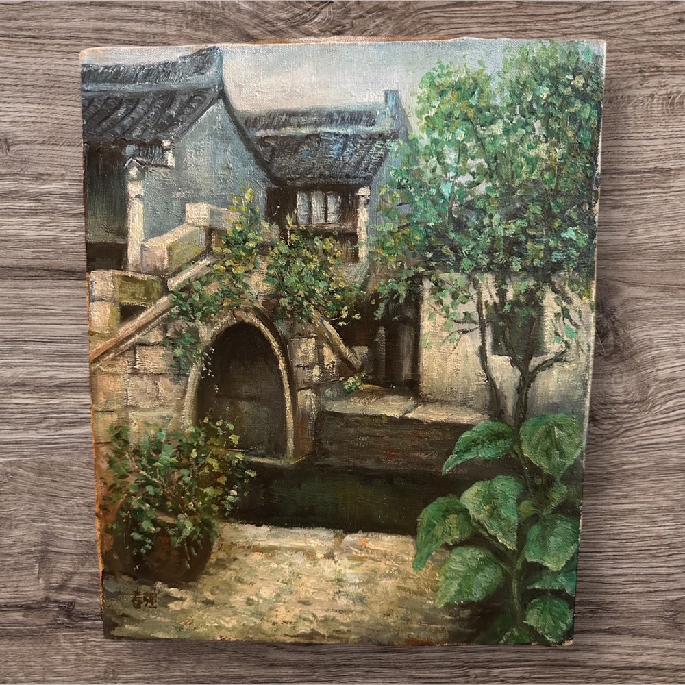 PAINTING 12 x 10 Scenic Canvas Art Signed ⚠️ Poor Condition read👇 - Picture 1 of 6